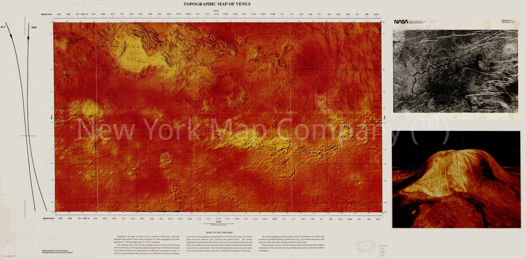 1990 MAP OF Venus | Topographic Map of Venus | Planet Venus | Venus ...