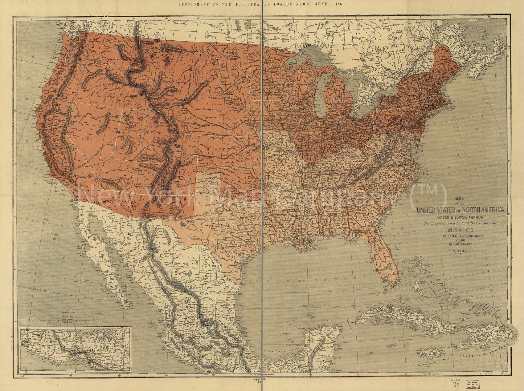 1861 MAP OF the United States of North America | Vintage North America ...