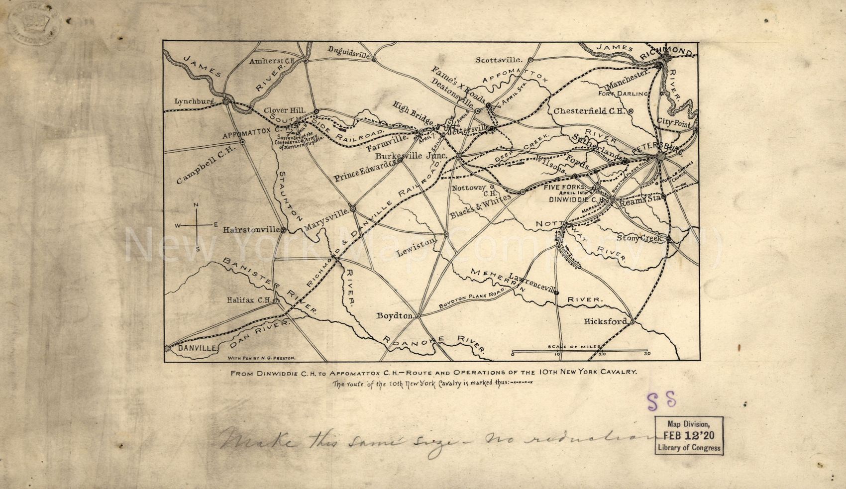 1892 Map| From Dinwiddie C.H. to Appomattox C.H., route and operations ...