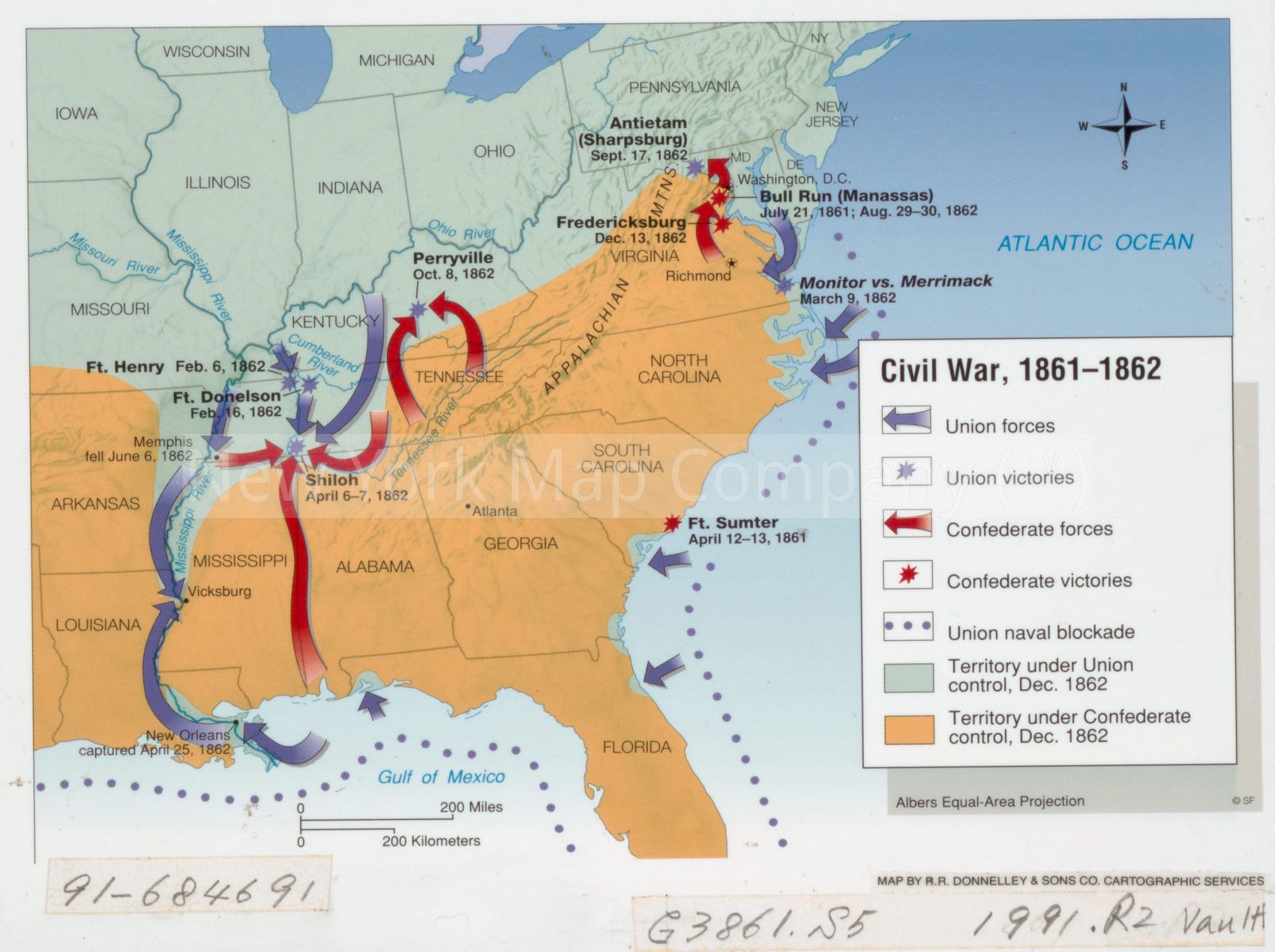1861 MAP| CIVIL War, 1861-1862| Civil War|History|Southern States ...